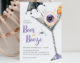 Adult Halloween Boos and Booze Invitation, Halloween Party Invitation, Halloween Invitation Instant Download, Booze and Brews, Templett