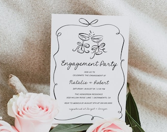 Hand Drawn Engagement Invitation Template, Handwritten Engagement Announcement Invitation, Printable Engagement Party Invite, Templett, #029