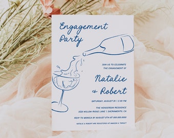 Hand Drawn Engagement Party Invitation, Handwritten Engagement Announcement Invitation Template, Printable Engagement Invite, Templett, #029