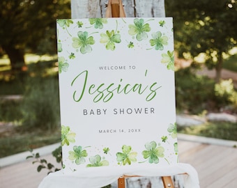 St. Patrick's Day Baby Shower Welcome Sign Template, Printable Shamrock Baby Shower Sign, Editable Shower Sign Download, Templett, #17B