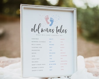 Gender Reveal Old Wives Tales Game, Old Wives Tales Gender Prediction Game, Baby Gender Guessing Game, Instant Download, Templett, #GR1