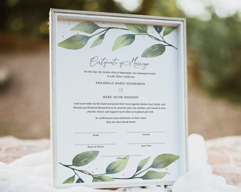 Greenery Wedding Marriage Certificate Keepsake, Decorative Marriage Certificate, Printable Marriage Certificate Download, Templett, #005