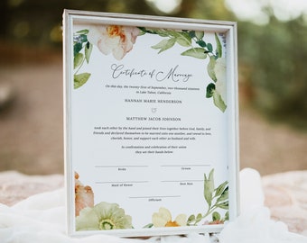 Boho Wedding Marriage Certificate Keepsake, Decorative Marriage Certificate, Printable Marriage Certificate Download, Templett, #018