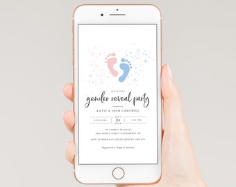 Plantilla Evite de revelación de género, invitación a fiesta de revelación de género digital, descarga de invitación de revelación de género de iPhone, descarga instantánea, Templett, #GR1