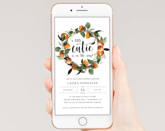 Plantilla Digital Cutie Baby Shower Evite, Invitación Electrónica Clementine Cutie Baby Shower, Invitación de Baby Shower para iPhone, Templett, #02B
