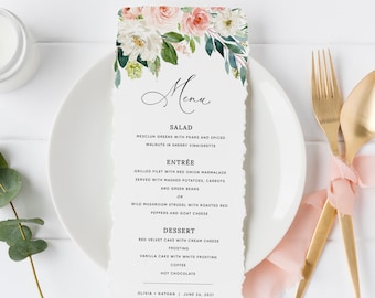 Blush Pink Wedding Menu Template, Pink Floral Wedding Menu Cards, Elegant Wedding Menu Printable, Wedding Menu Instant Download, #013