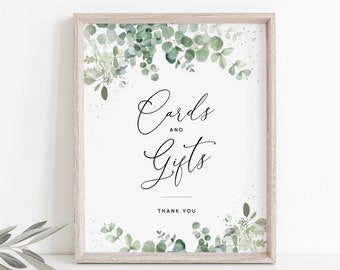Eucalyptus Greenery Wedding Cards and Gifts Sign Template (5x7" & 8x10"), Greenery Wedding Sign, Printable Gifts Table Sign, Templett, #002