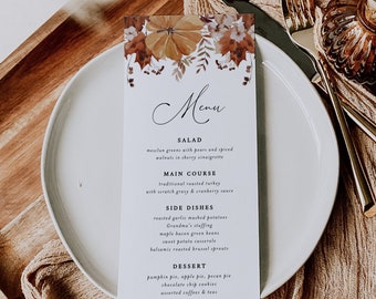 Thanksgiving Menu Template, Friendsgiving Menu Printable, Fall Pumpkin Thanksgiving Dinner Menu, Fall Menu, Instant Download, Templett, #TG4