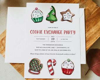 Cookie Exchange Party Invitation, Holiday Cookie Party Invitation Template, Printable Christmas Cookie Party Invitation Download, Templett