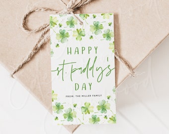 St. Patrick's Day Treat Tag, Printable St. Patrick's Day Shamrock Tags, Editable St. Paddy's Day Tag, Shamrock Gift Tag, Templett, #SPD