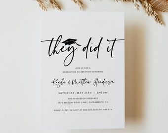 Double Graduation Invitation Template, Printable They Did It Graduation Party Invitation, Editable Graduation Invitation, Templett, #GRD