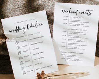 Wedding Weekend Timeline Template, Wedding Day Timeline Template, Wedding Welcome Weekend Itinerary, Printable Icon Timeline, Templett, #016