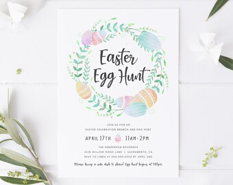 Easter Egg Hunt Invitation, Editable Easter Celebration Invitation Template, Printable Easter Egg Hunt Invitation, Templett, #EAS