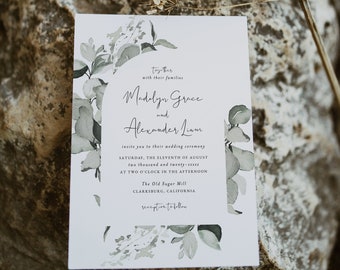 Eukalyptusbogen Hochzeitseinladung, Eukalyptus Hochzeitseinladung Vorlage, druckbare Hochzeitseinladung, Instant Download, Templett, #023
