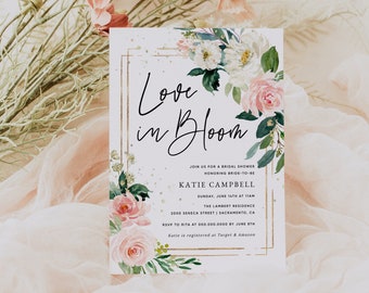 Love in Bloom Bridal Shower Invitation, Floral Bridal Shower Invitation Template, Boho Bridal Shower Invitation, Templett, #013