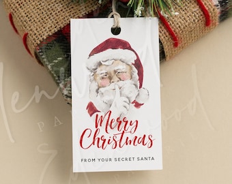 Printable Secret Santa Gift Tag, Holiday Gift Exchange Party Gift Tag Template, Secret Santa Christmas Gift Tag Download, Templett