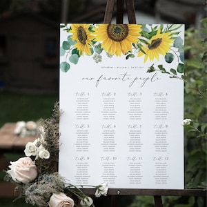 Sunflower Wedding Seating Chart Template (18x24&quot; & 24x36&quot;), Printable Wedding Seating Chart, Editable Wedding Seating Chart, Templett, #015