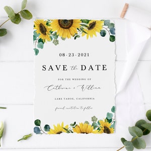 Sunflower Eucalyptus Save the Date Invitation Template, Printable Save the Date Cards, Editable Save the Date Card Download, Templett, #015