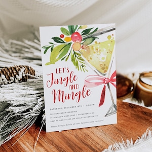 Christmas Invitation, Jingle and Mingle Christmas Party Invitation, Holiday Cocktail Party Invitation, Printable Christmas Invite, Templett