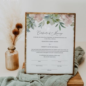 Boho Floral Hochzeit Heiratsurkunde Andenken, Dekorative Heiratsurkunde, druckbare Heiratsurkunde Download, Templett, #024