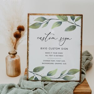 Greenery Wedding Sign Template, 8x10 Greenery Custom Wedding Sign, 5x7 Wedding Sign Printable, Instant Download, Templett, #005