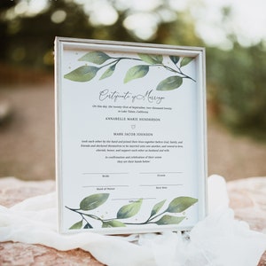 Grüne Hochzeit Heiratsurkunde Andenken, Dekorative Heiratsurkunde, druckbare Heiratsurkunde Download, Templett, #005
