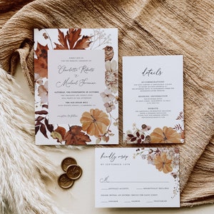 Rustic Fall Wedding Invitation Template Suite, Autumn Wedding Invitation Set, Printable Fall Wedding Invitation Suite Instant Download, #028