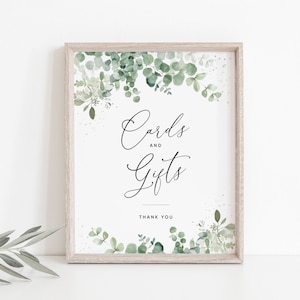 Eucalyptus Greenery Wedding Cards and Gifts Sign Template (5x7" & 8x10"), Greenery Wedding Sign, Printable Gifts Table Sign, Templett, #002