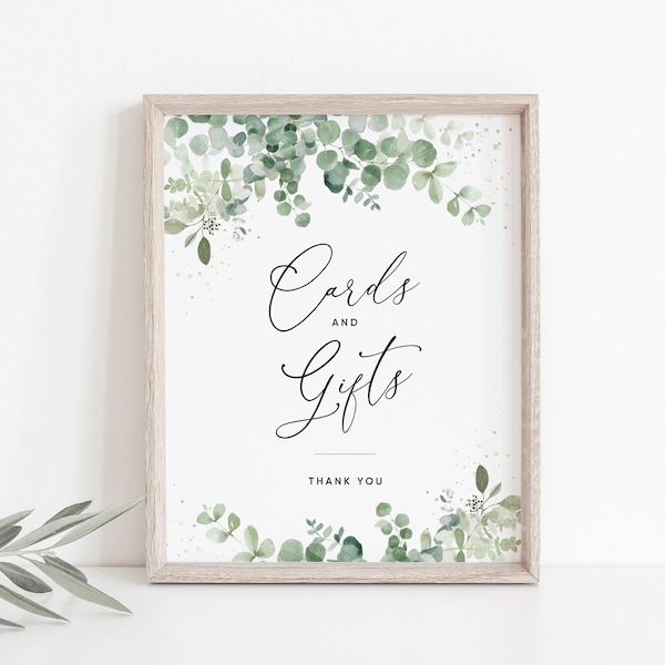 Eucalyptus Greenery Wedding Cards and Gifts Sign Template (5x7" & 8x10"), Greenery Wedding Sign, Printable Gifts Table Sign, Templett, #002