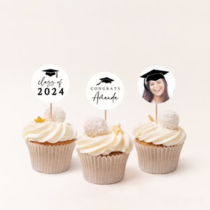 Graduation Cupcake Toppers Template, Printable Graduation Party Cupcake Toppers, Customizable Graduation Cupcake Toppers Download, Templett