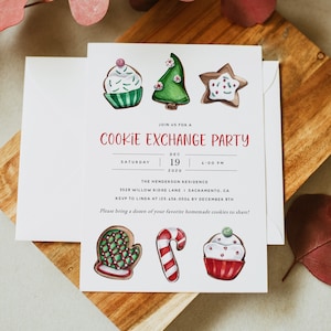 Cookie Exchange Party Invitation, Holiday Cookie Party Invitation Template, Printable Christmas Cookie Party Invitation Download, Templett