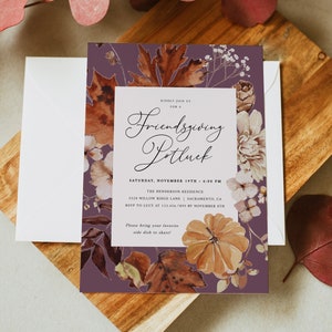 Friendsgiving Potluck Invitation, Thanksgiving Invitation Template, Friendsgiving Dinner Invitation Printable, Templett, #TG4