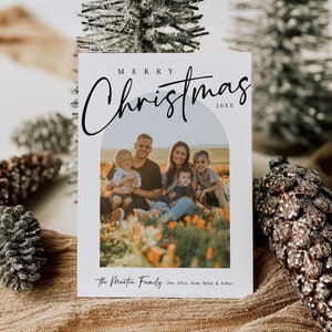 Foto Weihnachtskarte Vorlage, Bogen Weihnachtskarte, Minimalistische Foto Weihnachtskarte, Frohe Weihnachten Familie Weihnachtsfotokarte, Templett