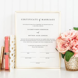 Dekorative Heiratsurkunde, Heiratsurkunde Andenken, druckbare Heiratsurkunde Download, Hochzeitsgeschenk, Templett, #016