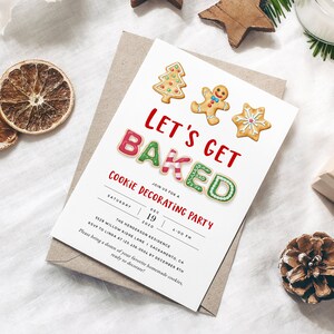 Christmas Cookie Decorating Invitation, Let&#39;s Get Baked Cookie Party Invitation Template, Christmas Party Invitation Download, Templett