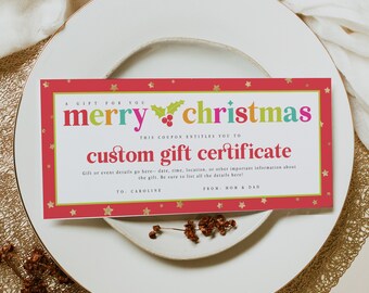 Christmas Coupon Template, Printable Christmas Gift Certificate, Editable Christmas Gift Coupon, Christmas Gift, Holiday Present, Templett