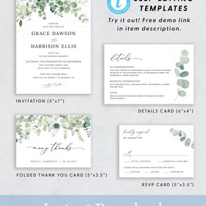 Eucalyptus Wedding Invitation Template Greenery Wedding image 2
