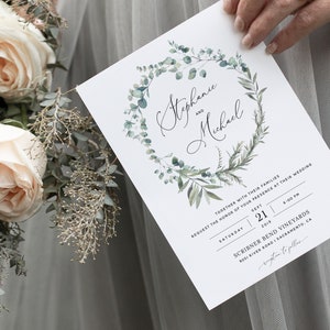 Boho Wedding Invitation Template, Eucalyptus Greenery Wedding Invitation Suite, Printable Wedding Invitation Set Download Templett, 007 image 9