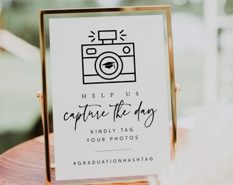 Graduation Hashtag Photo Sign, Printable Graduation Photo Guestbook Sign, Graduation Table Sign, Editable Graduation Sign, Templett, #GRD