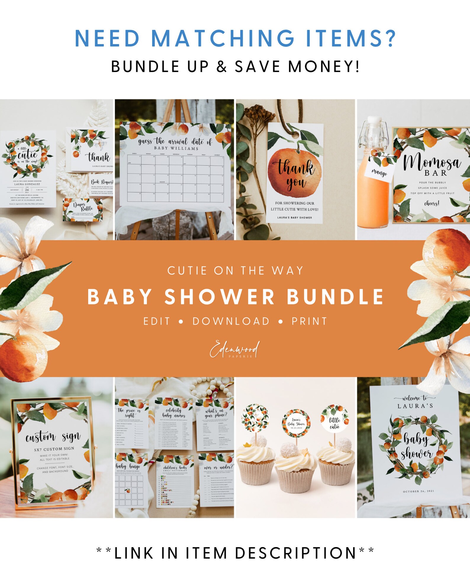 Clementine Cutie Baby Shower Game Bundle Printable Baby Etsy