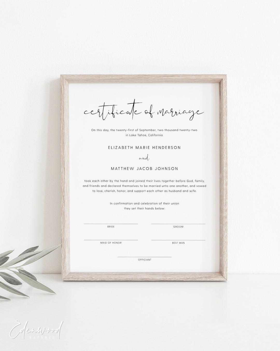 Modern Wedding Marriage Certificate Keepsake, Decorative Marriage ...