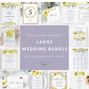 Wildflower Wedding Invitation Template Set, Greenery Wedding Invitation Suite, Printable Wedding Invitation Download, Templett, 014 image 7