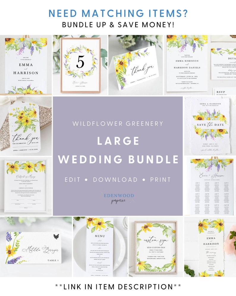 Wildflower Wedding Invitation Template Set, Greenery Wedding Invitation Suite, Printable Wedding Invitation Download, Templett, 014 image 7