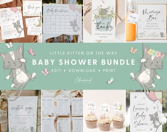 Cat Baby Shower Invitation Bundle, Kitten Baby Shower Invitation Bundle, Baby Shower Games Bundle, Baby Shower Signs Bundle, Templett, #07B