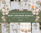 We Can Bearly Wait Baby Shower Invitation Bundle, Gender Neutral Baby Shower Bundle, Green Teddy Bear Baby Shower Bundle, Templett, #15B