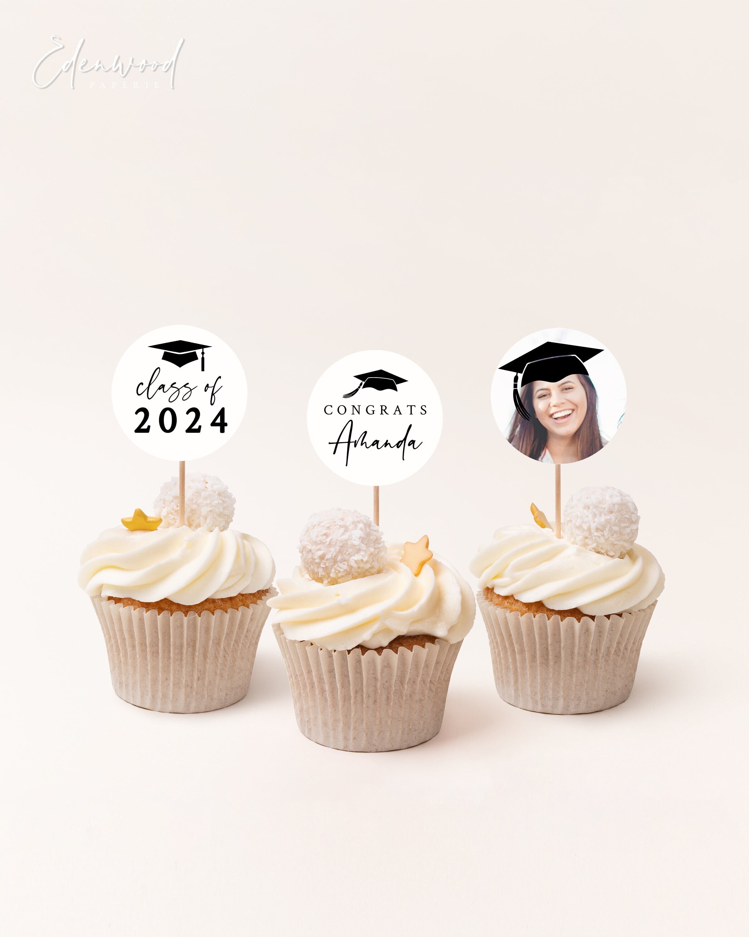 Graduation Cupcake Toppers Template, Printable Graduation Party Cupcake Toppers, Customizable Graduation Cupcake Toppers Download, Templett