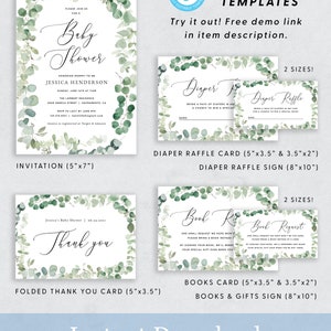 Eucalyptus Baby Shower Invitation Template, Printable Baby Shower ...