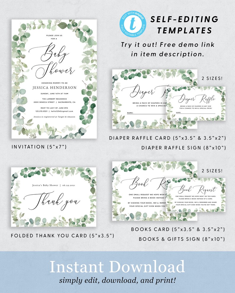 Eucalyptus Baby Shower Invitation Template Printable Baby Etsy Canada