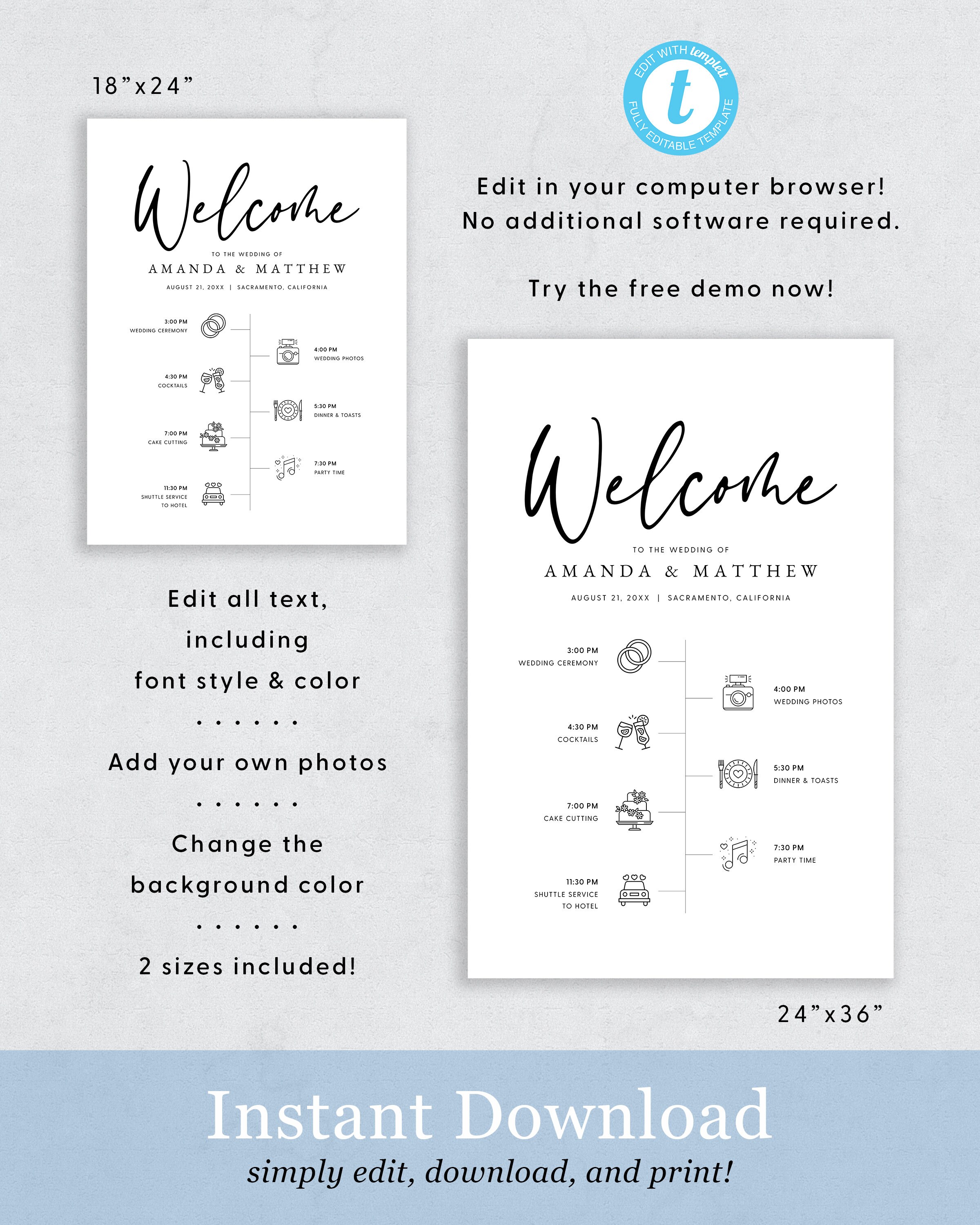 Minimalist Wedding Timeline Sign (18x24