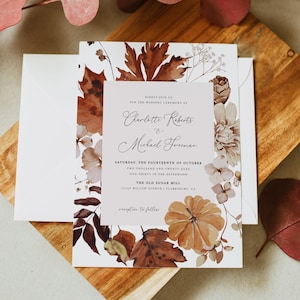 Fall Wedding Invitation Template, Autumn Wedding Invitation, Printable Rustic Wedding Invitation Template, Instant Download, Templett, #028